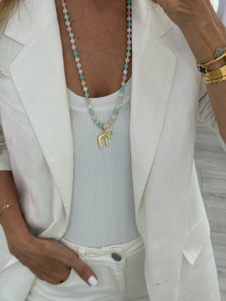 LONG PASTEL BEAD CHAI NECKLACE