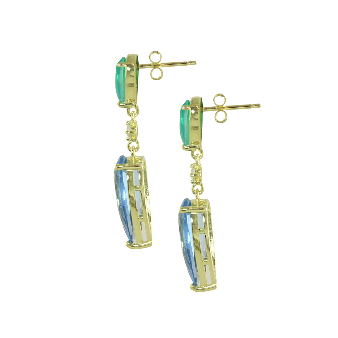 GREEN AND BLUE DOUBLE PEAR DROP EARRINGS