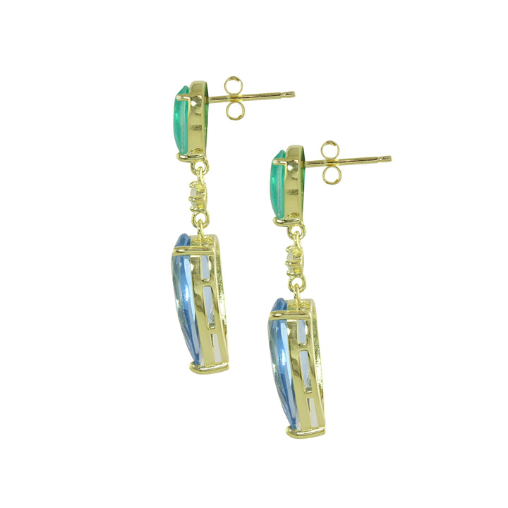GREEN AND BLUE DOUBLE PEAR DROP EARRINGS