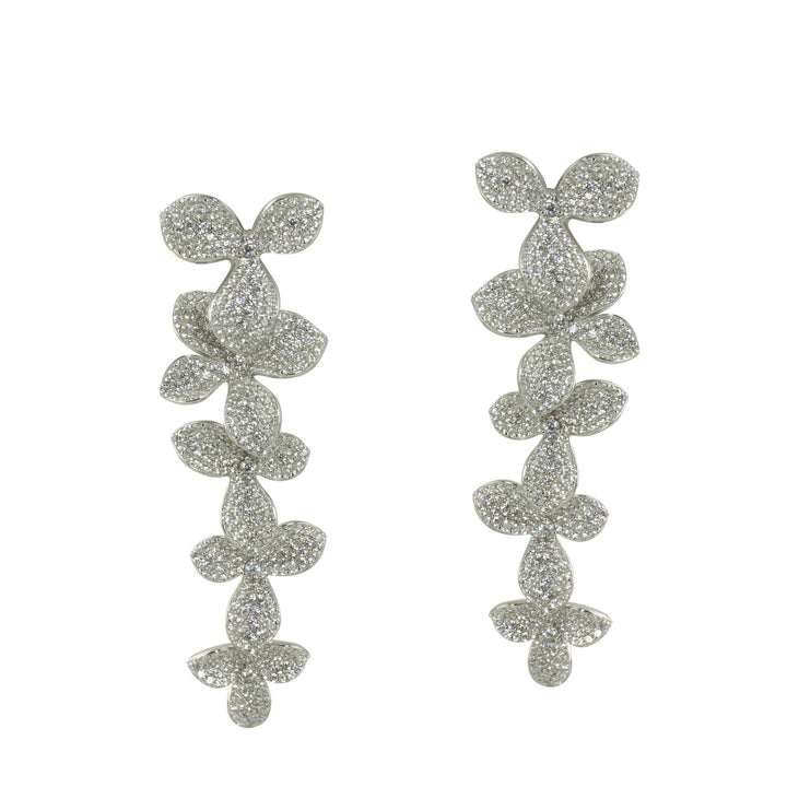 LONG PAVÈ FLOWER DROP EARRINGS