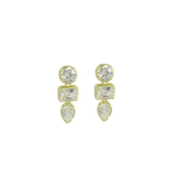 MIXED SHAPE THREE STONE STUD EARRINGS