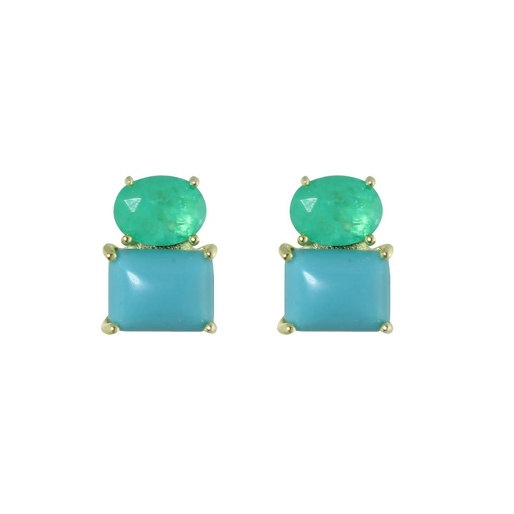 GREEN &amp; TURQUOISE TWO STONE EARRINGS