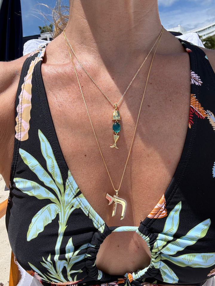 TURQUOISE SCALE FISH NECKLACE