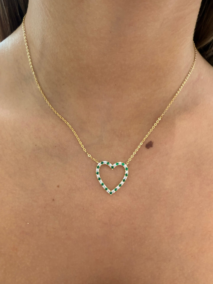 EMERALD GREEN HEART OUTLINE NECKLACE