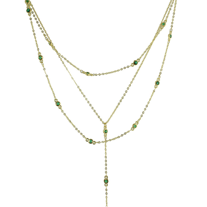 THREE LAYER DIAMOND STATION LARIAT NECKLACE