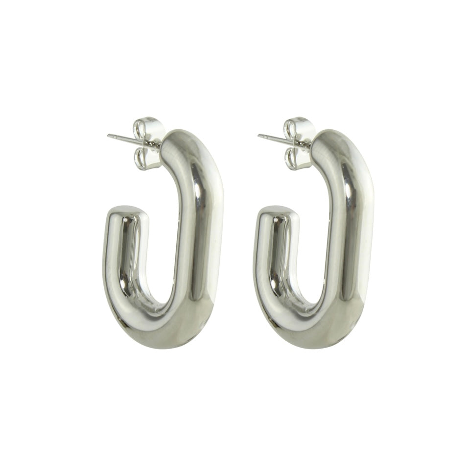 OPEN PUFFED RECTANGLE HOOP EARRINGS