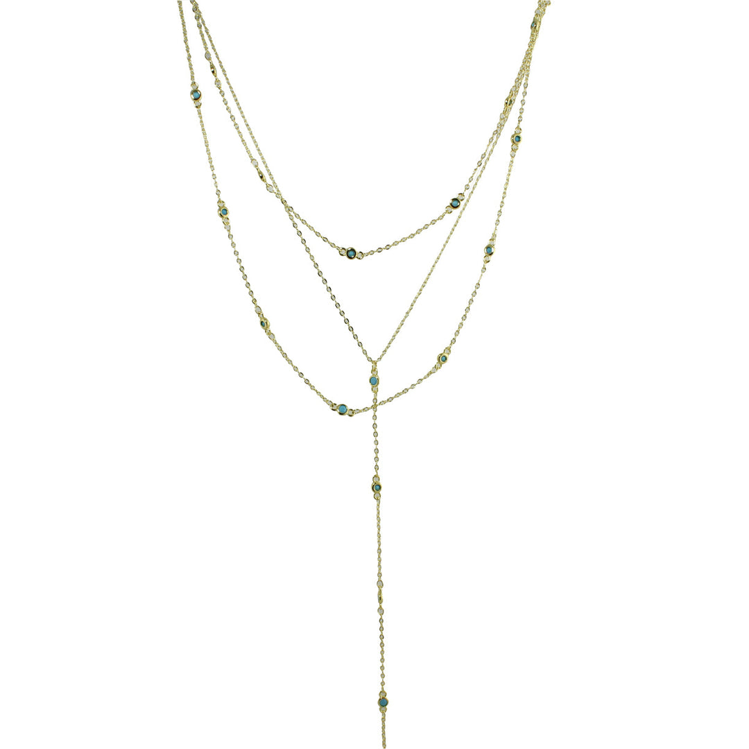THREE LAYER DIAMOND STATION LARIAT NECKLACE