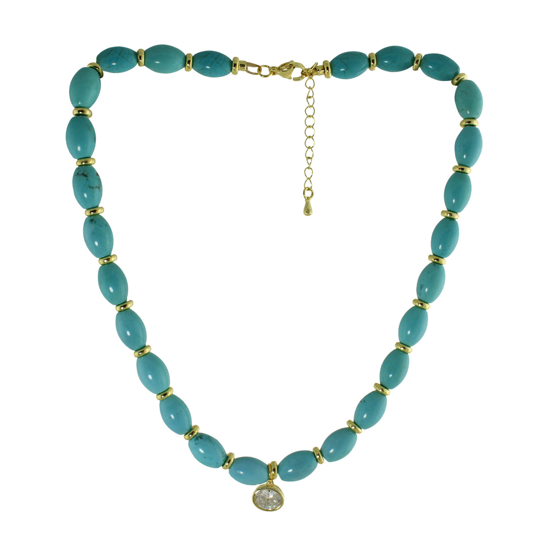 COLOR BEAD OVAL SOLITAIRE NECKLACE