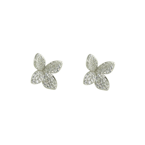 Small silver CZ flower stud earrings