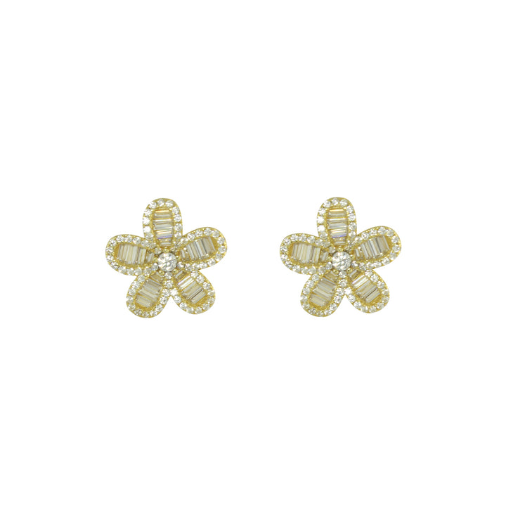 BAGUETTE FLOWER STUD EARRINGS