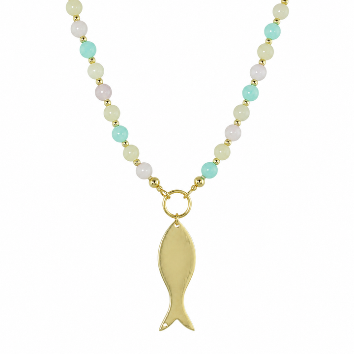LONG COLOR BEAD FLAT FISH NECKLACE