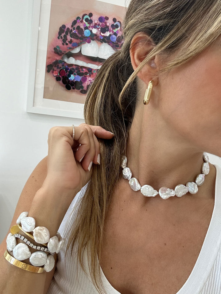 WHITE COIN PEARL CHOKER NECKLACE