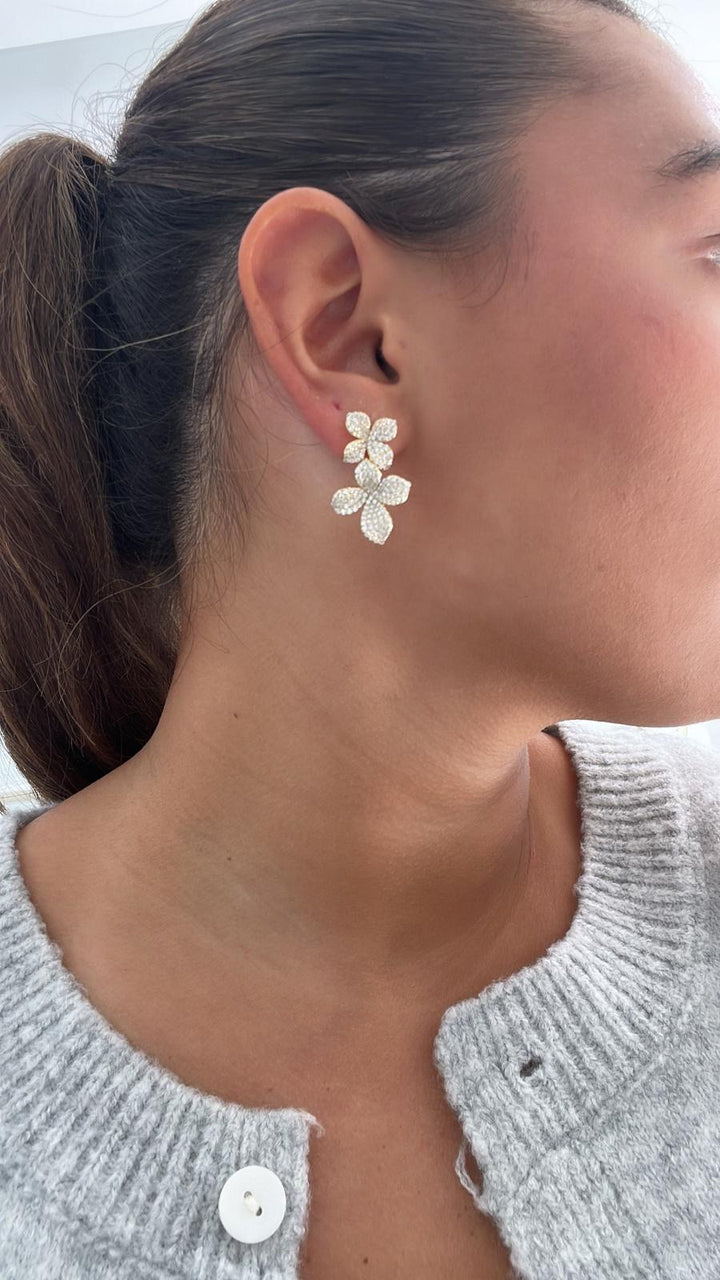 PAVÈ DOUBLE FLOWER DROP EARRINGS