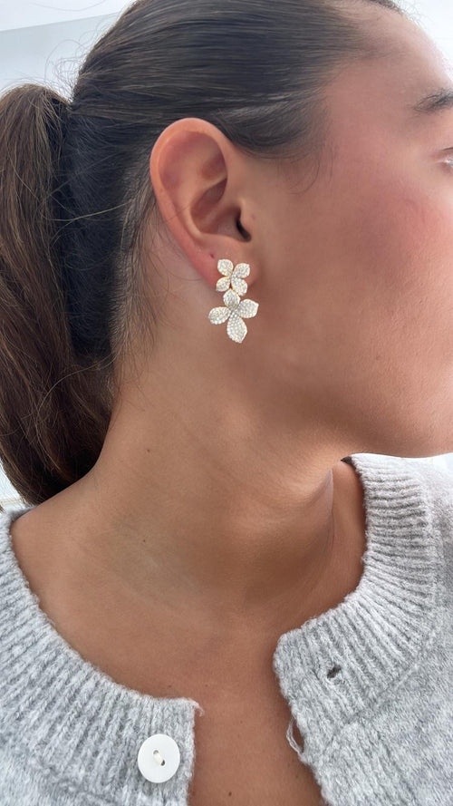 PAVÈ DOUBLE FLOWER DROP EARRINGS
