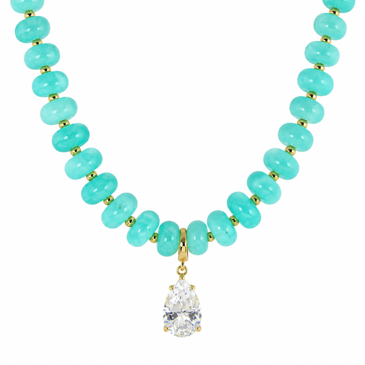 AQUA DIAMOND DROP BEAD NECKLACE