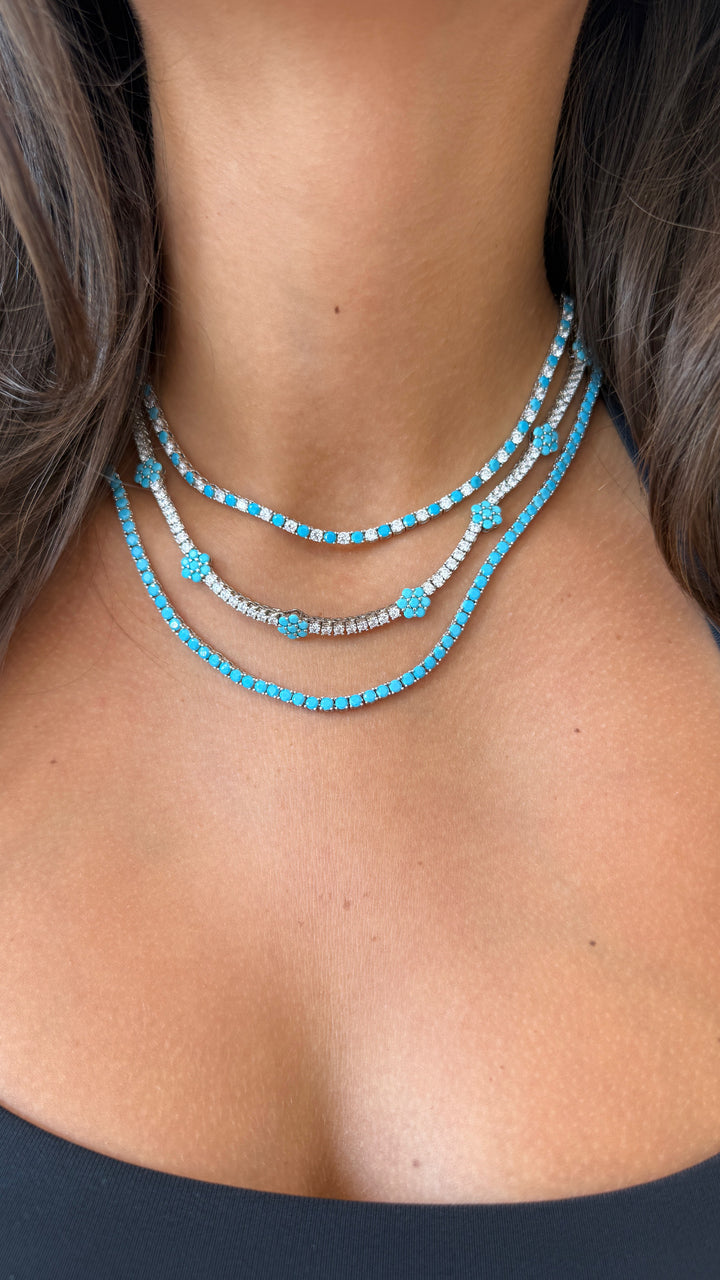 CZ FLOWER TENNIS NECKLACE
