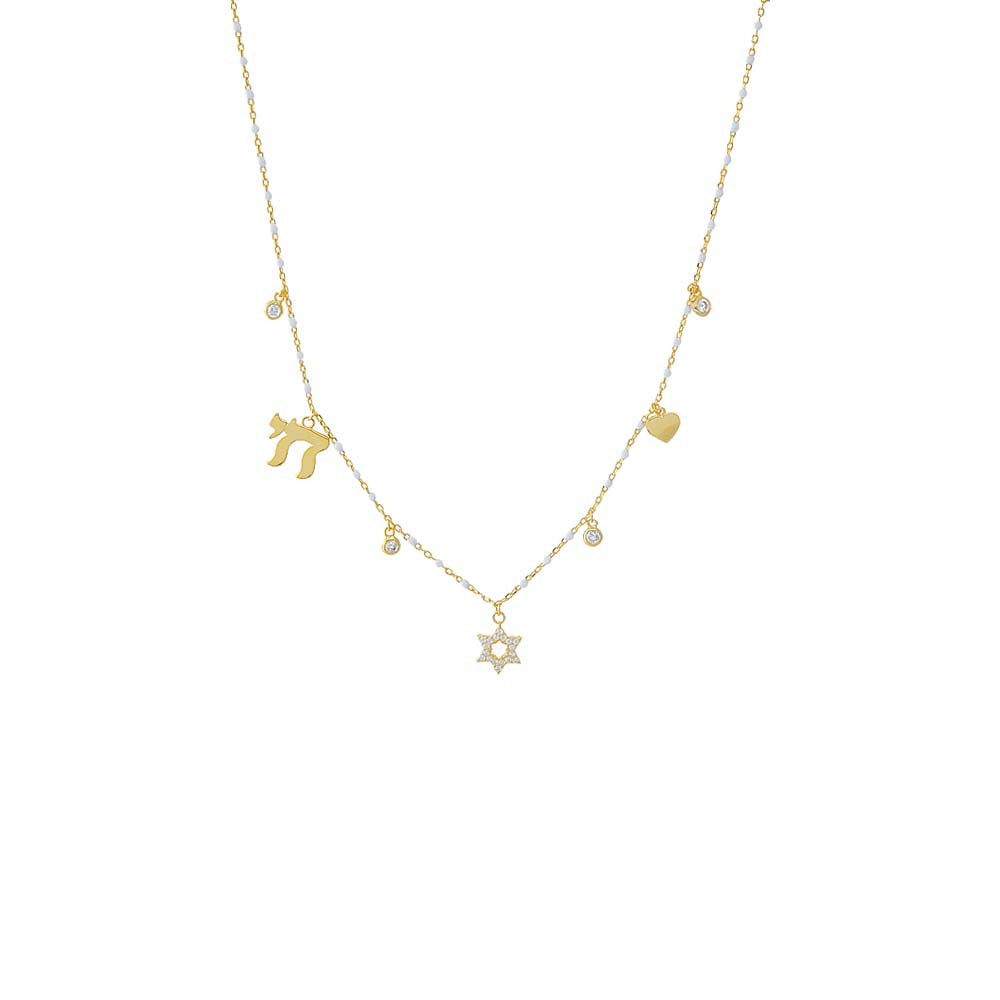 JEWISH CHARMS WHITE BEAD NECKLACE