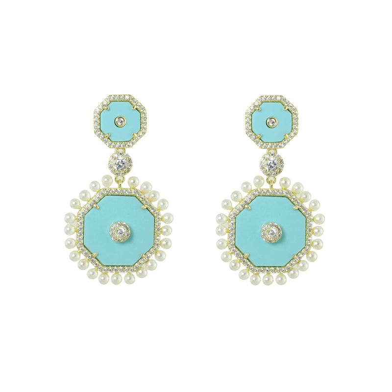 OCTAGON PEARL BOARDER DROP EARRINGS