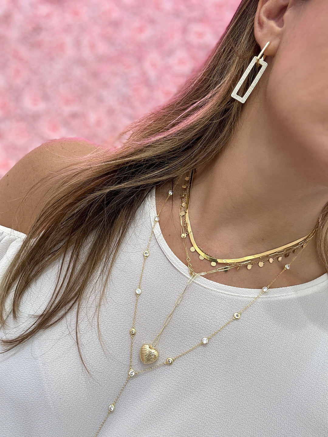 PAVÈ FLAT RECTANGLE DOUBLE LINK EARRINGS