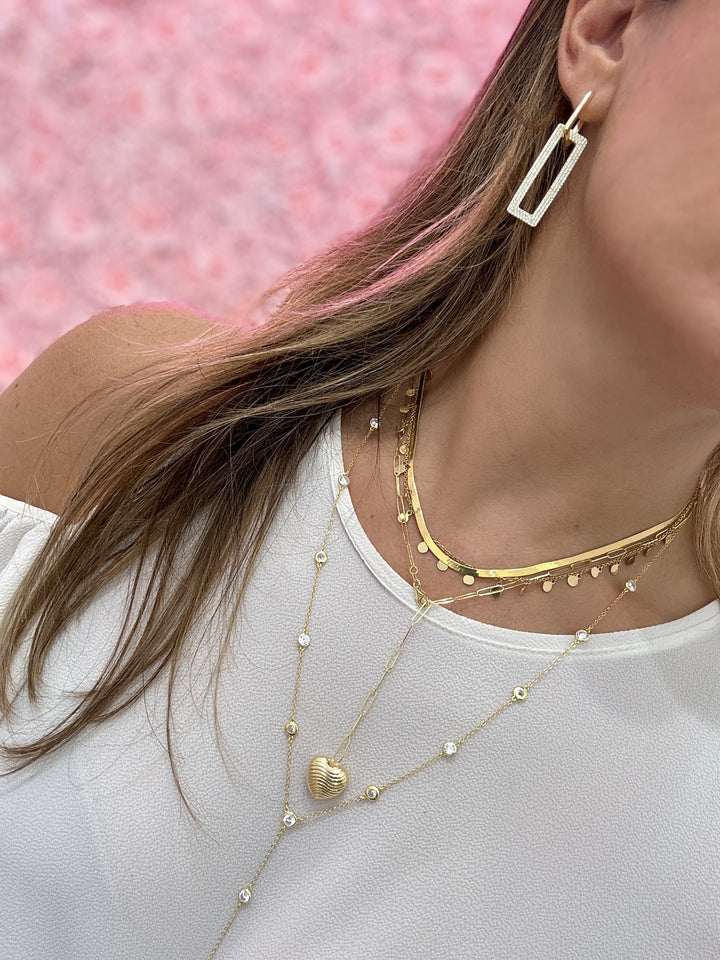 PAVÈ FLAT RECTANGLE DOUBLE LINK EARRINGS