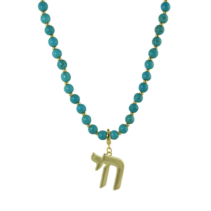 LONG TURQUOISE BEAD CHAI NECKLACE