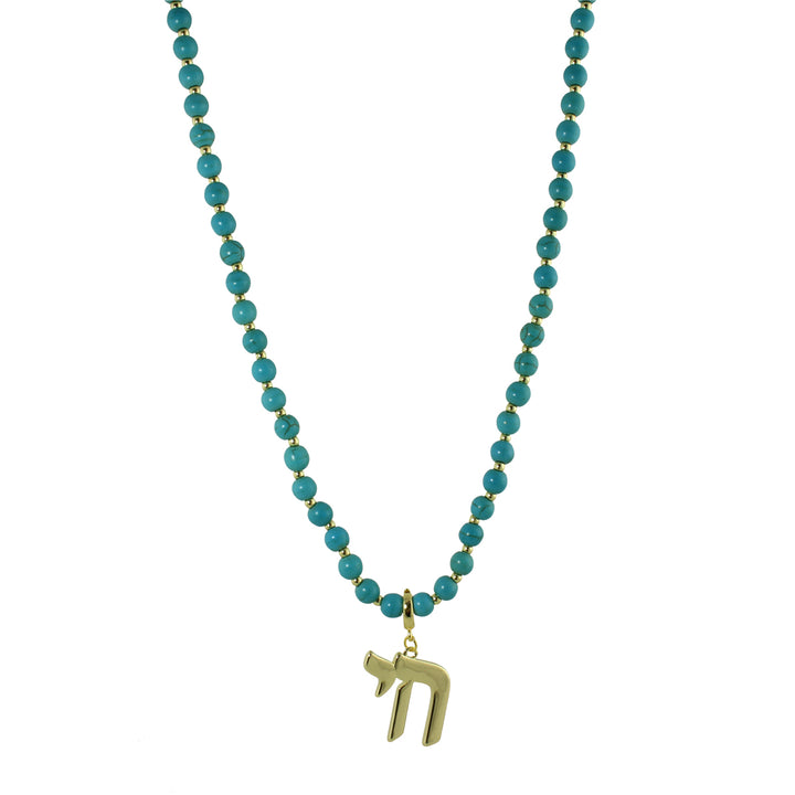 LONG TURQUOISE BEAD CHAI NECKLACE