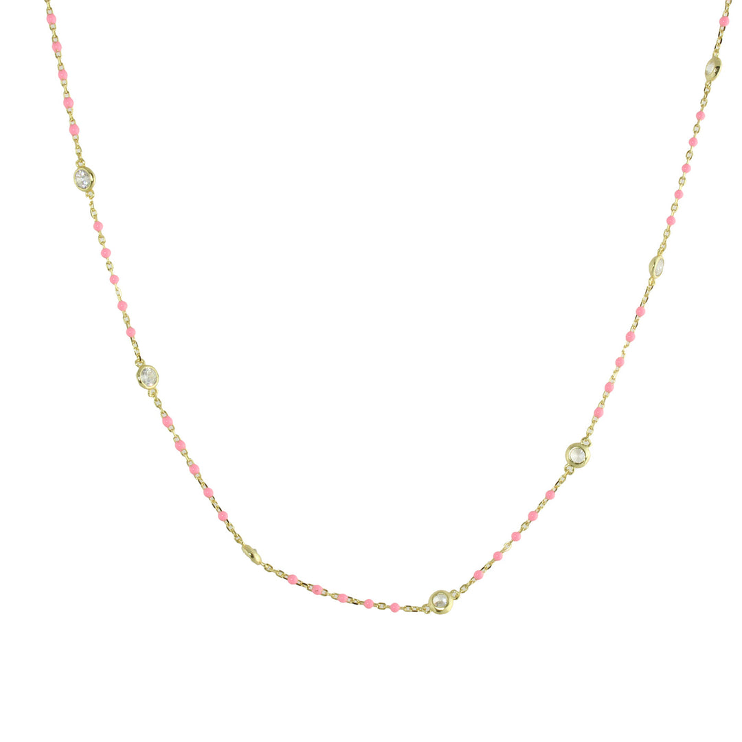 COLOR BEAD BEZEL CZ STATION NECKLACE