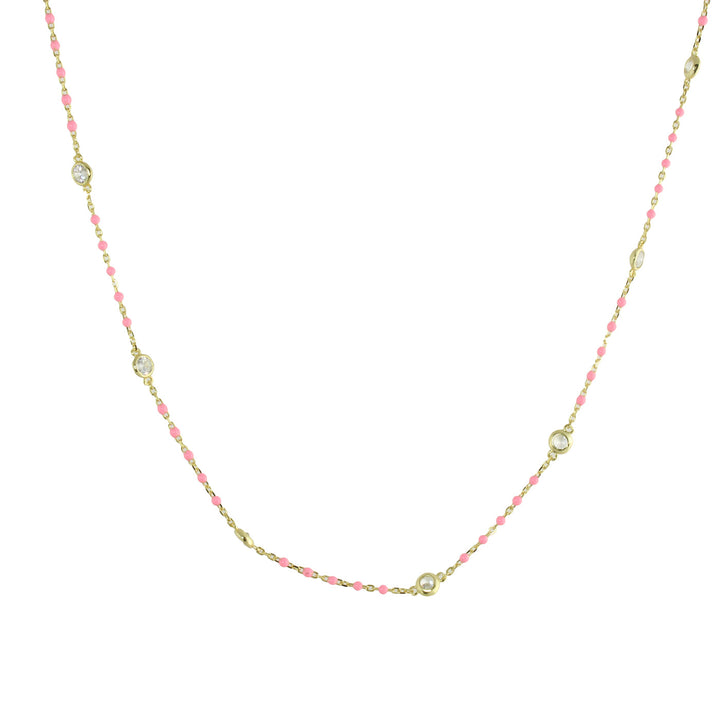 COLOR BEAD BEZEL CZ STATION NECKLACE