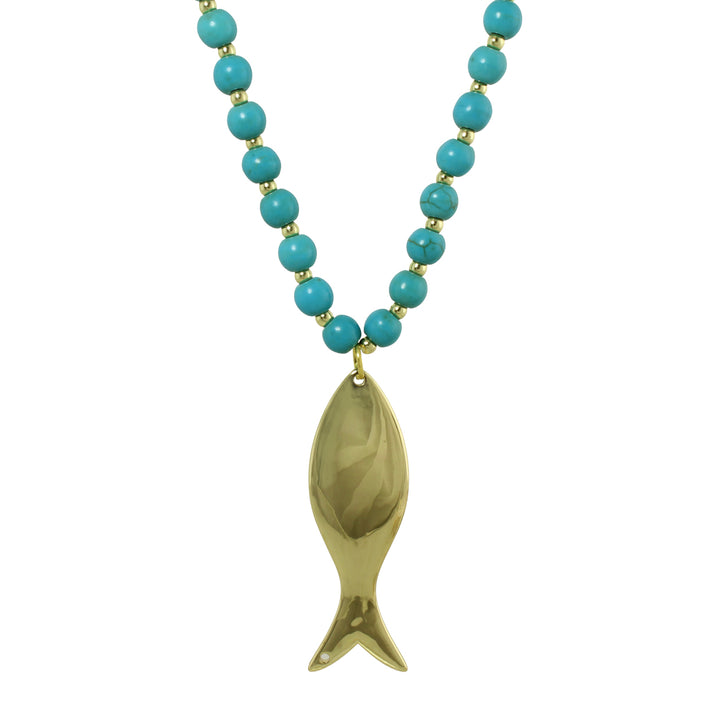 LONG TURQUOISE BEAD FISH NECKLACE