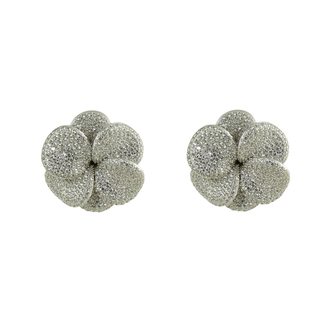 Silver pave flower earrings