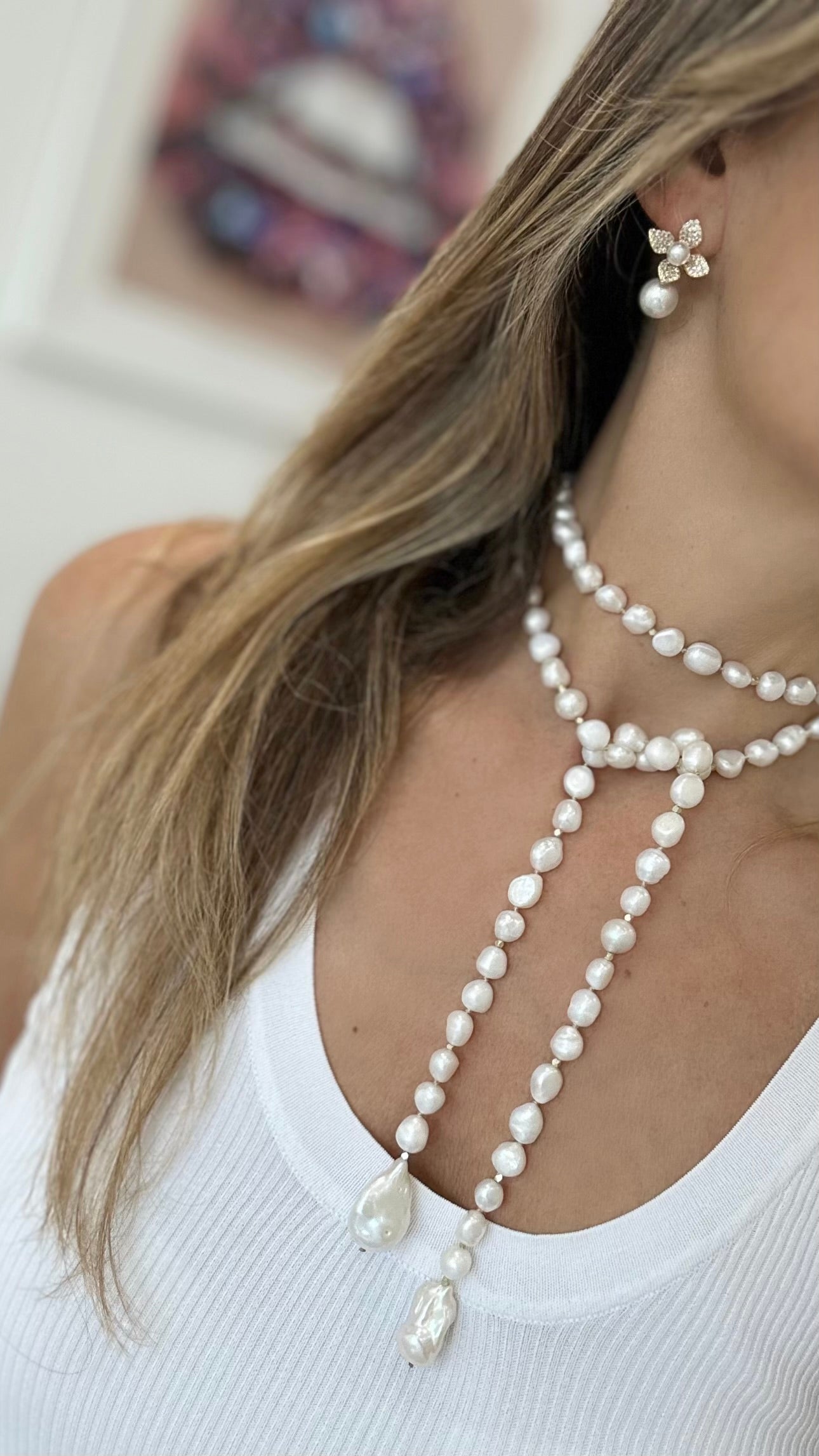 LONG PEARL OPEN LARIAT NECKLACE – Adam Marc
