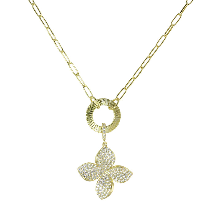 GOLD PAVÈ FLOWER DROP NECKLACE