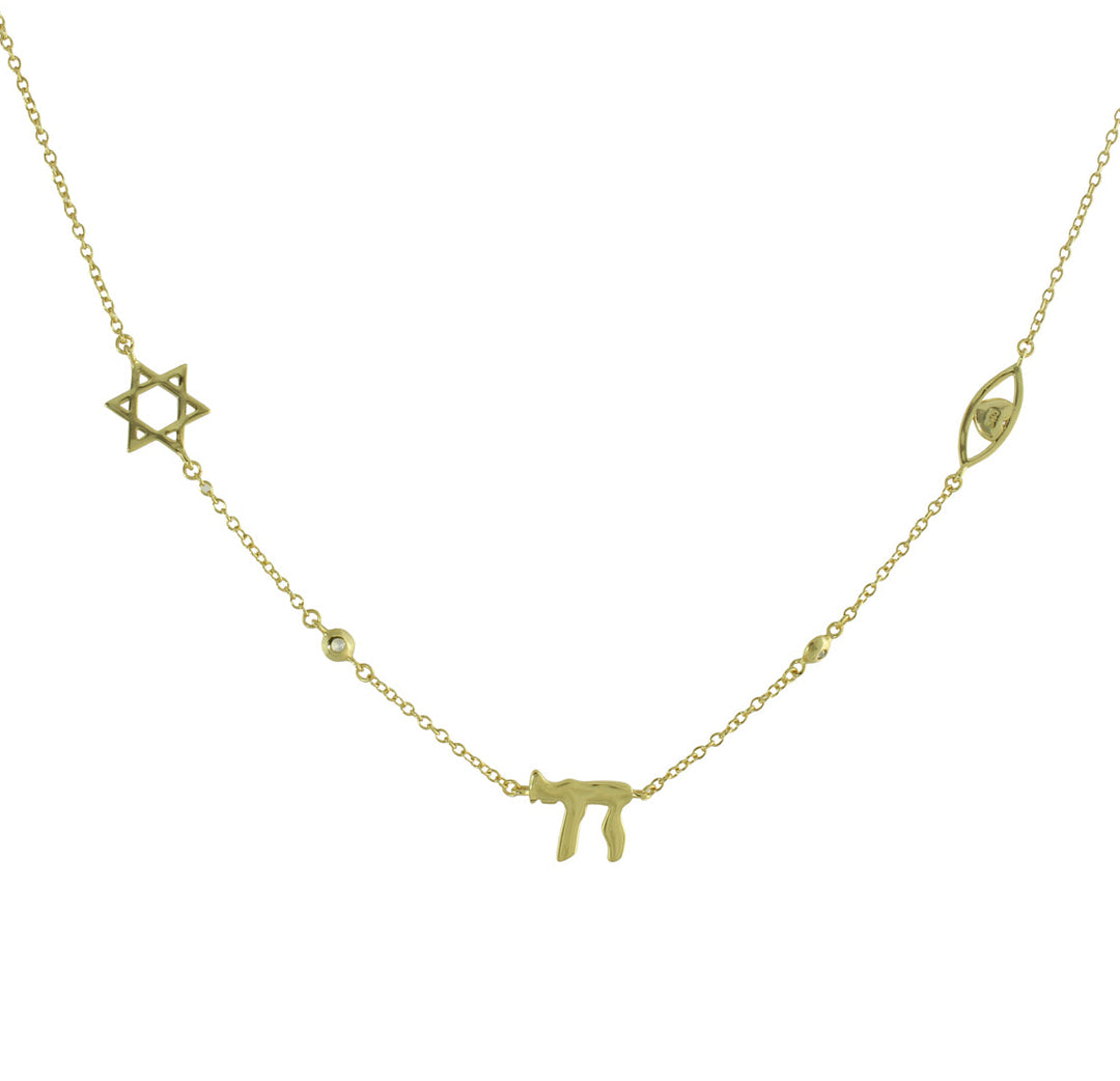 14k Gold chai eye star necklace
