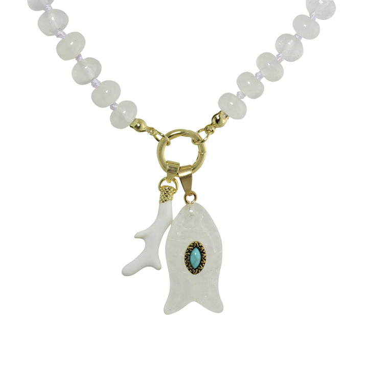 WHITE FISH &amp; CORAL BEAD NECKLACE