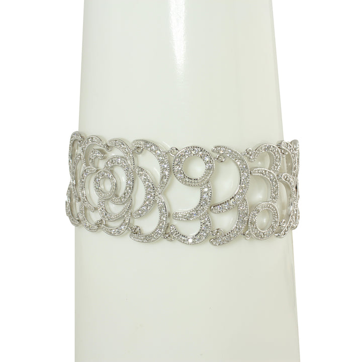 FLOWER CZ DIAMOND WIDE BRACELET