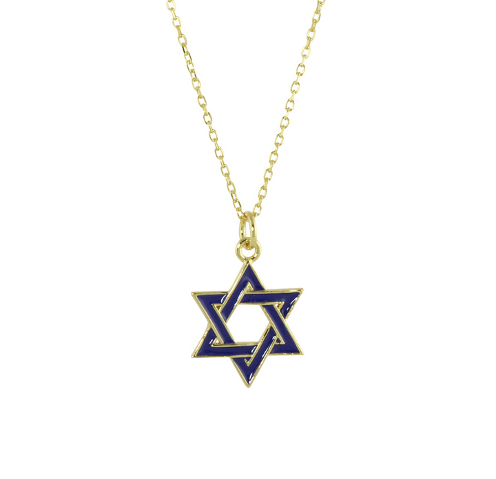 BLUE ENAMEL STAR OF DAVID NECKLACE