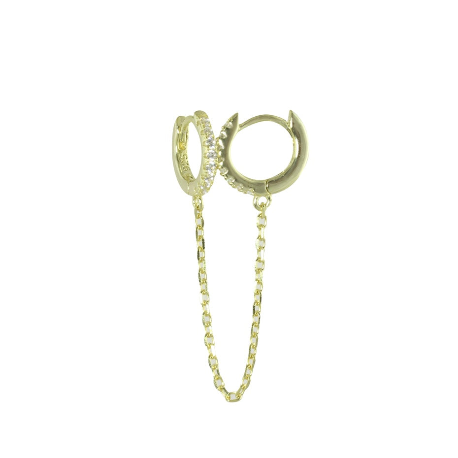 DOUBLE PIERCING CHAIN HUGGIE EARRINGS
