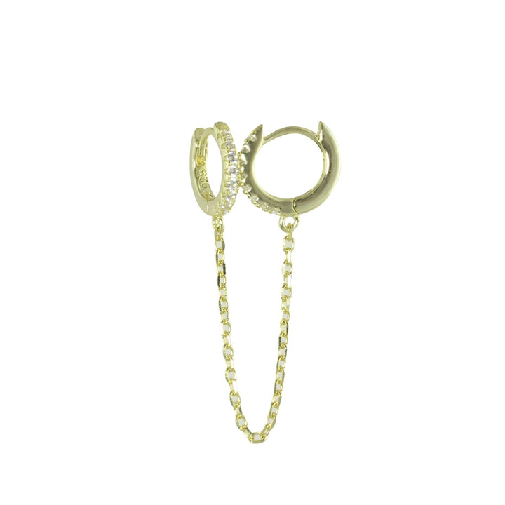 DOUBLE PIERCING CHAIN HUGGIE EARRINGS