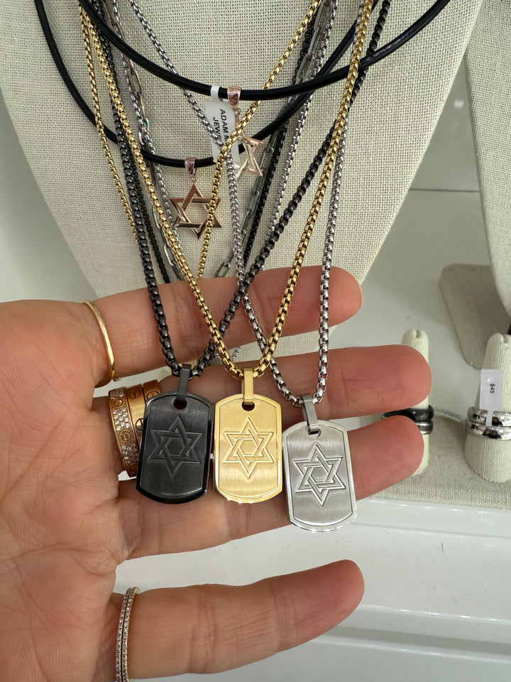 MENS STAR OF DAVID DOG TAG NECKLACE