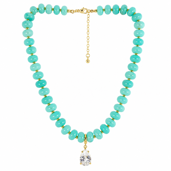 AQUA DIAMOND DROP BEAD NECKLACE