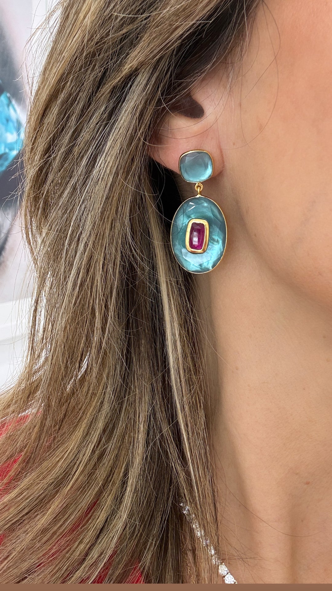DOUBLE STONE STATEMENT EARRINGS