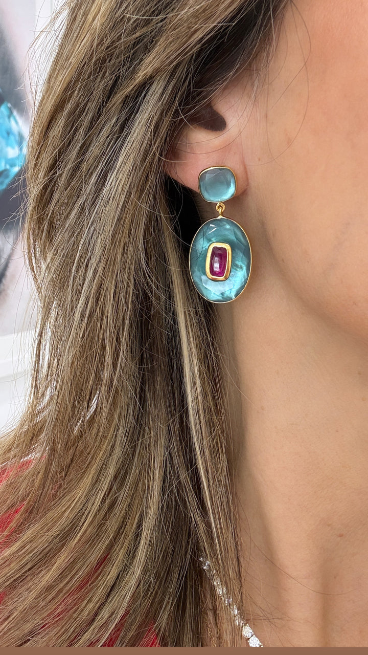 DOUBLE STONE STATEMENT EARRINGS