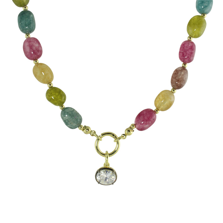 MIXED COLOR BEAD OVAL SOLITAIRE NECKLACE