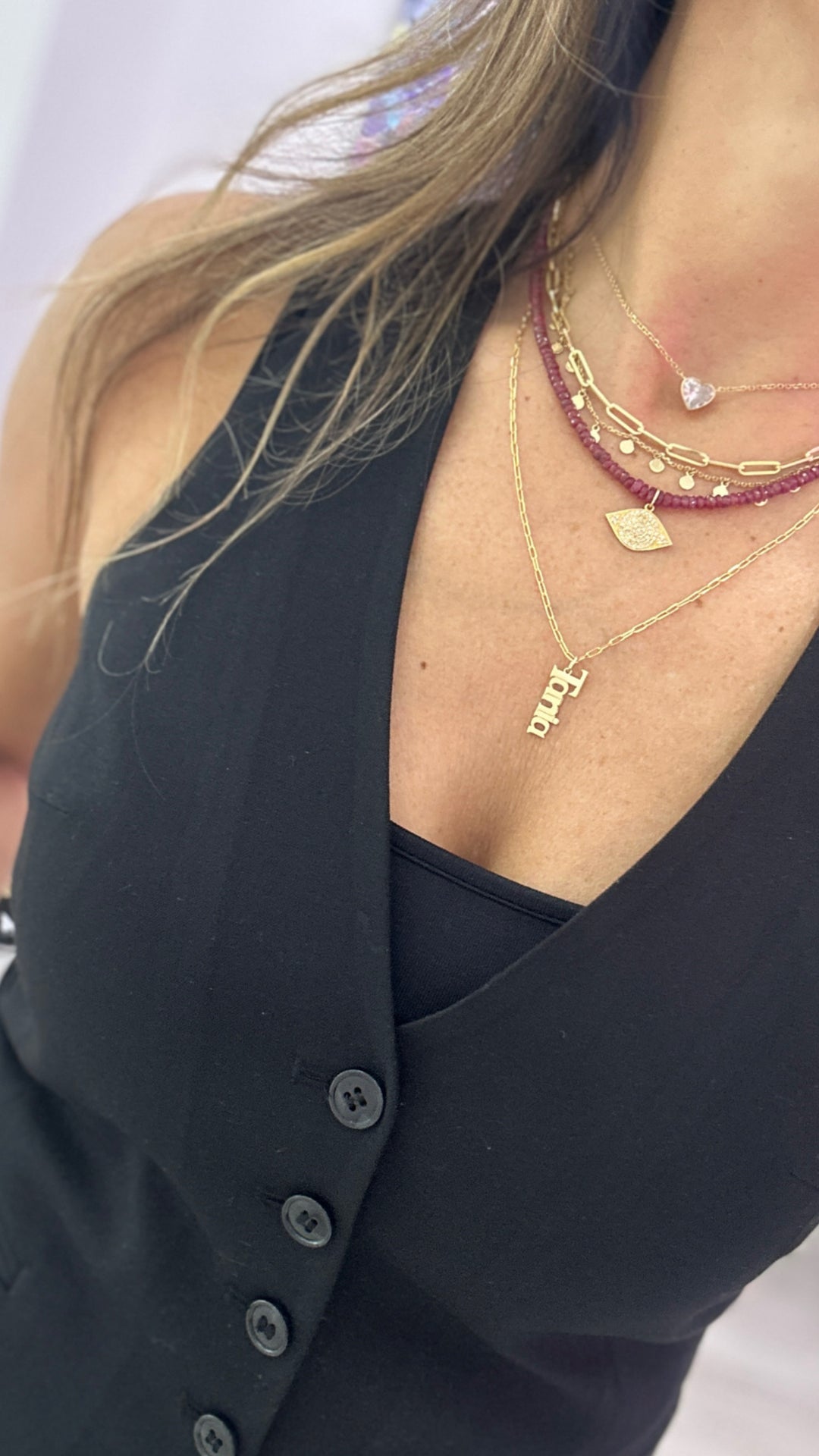 14K HANGING MINI DISCS NECKLACE