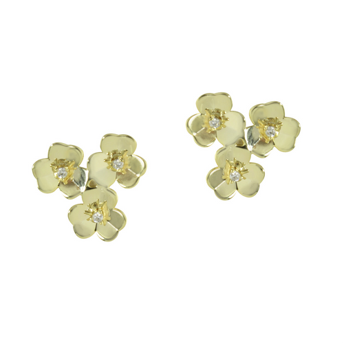 Gold three flowers stud earrings