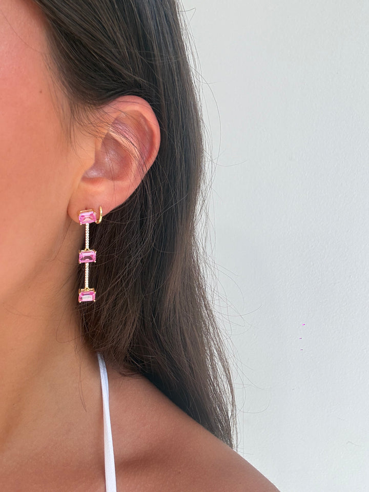 3 STONE PINK DROP EARRINGS