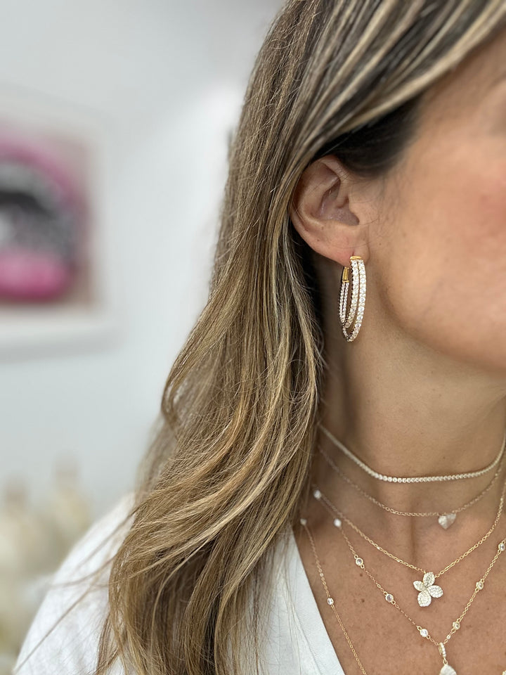 HIGH LOW DOUBLE CZ DIAMOND HOOP EARRINGS