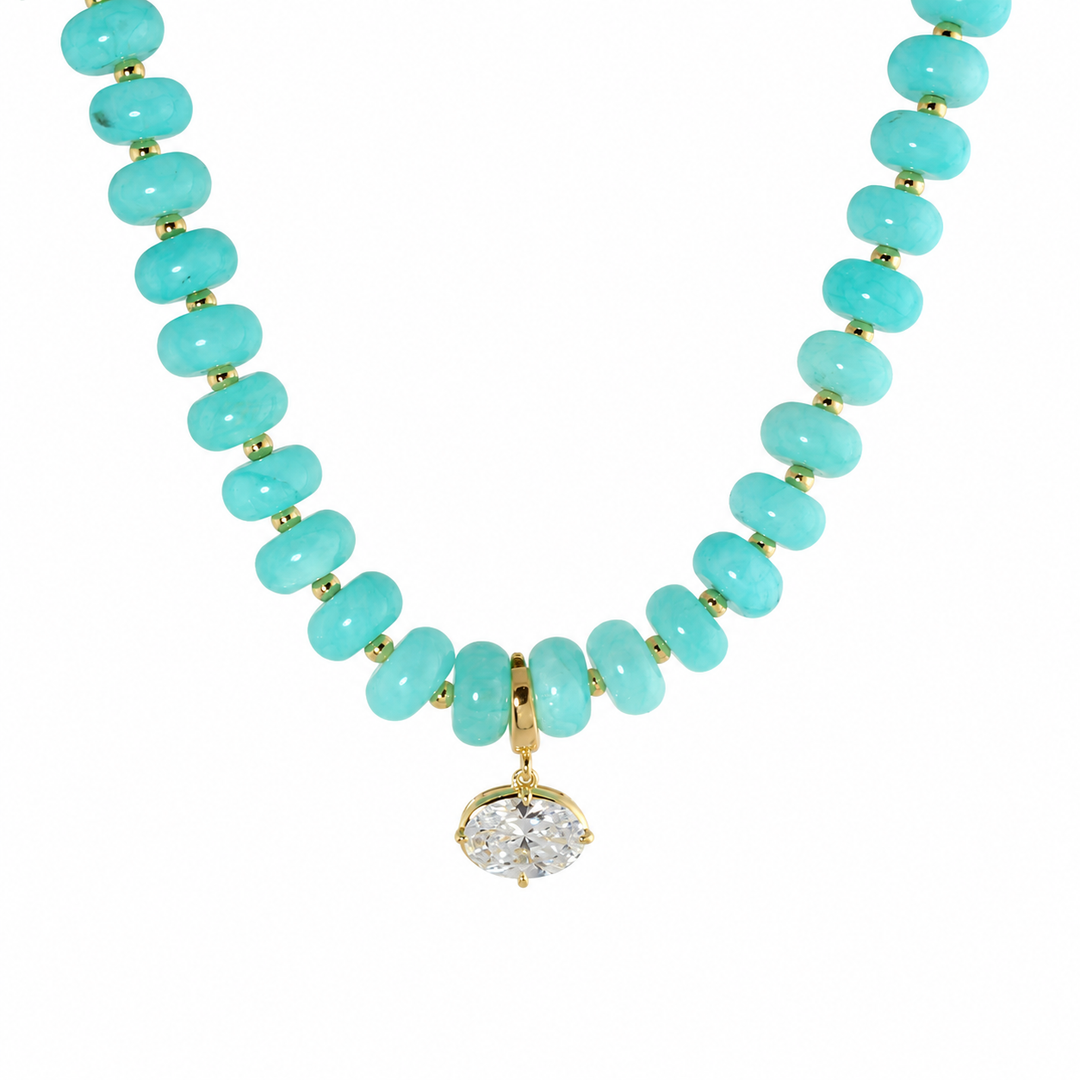 AQUA DIAMOND DROP BEAD NECKLACE