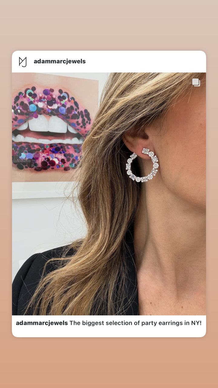 EMERAD CUT &amp; ROUND OPEN HOOP EARRINGS