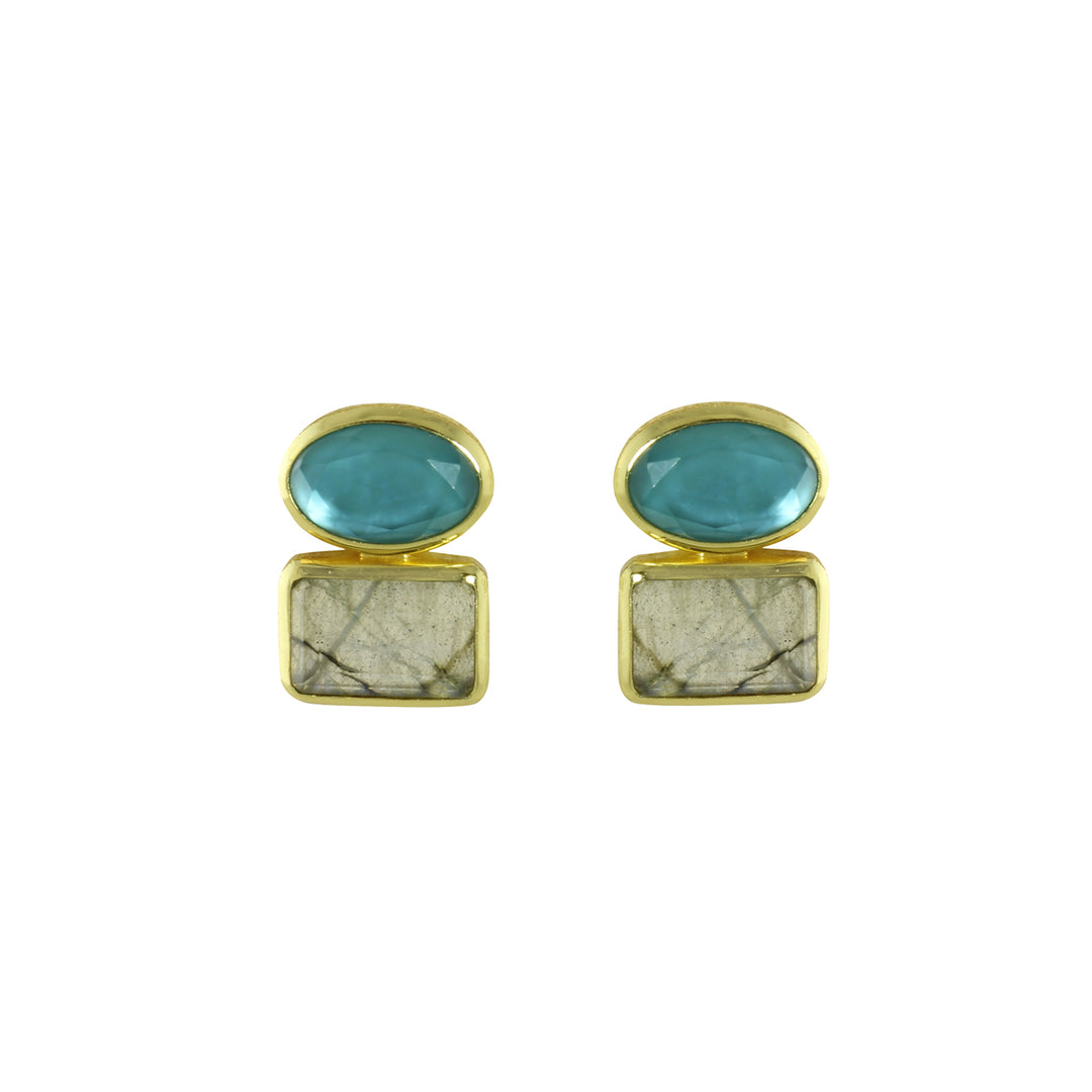 OVAL &amp; SQUARE COLOR TWO STONE EARRINGS